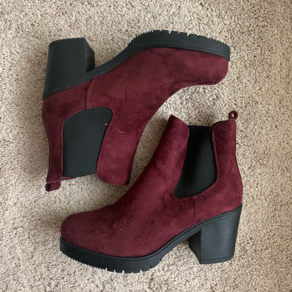 Maroon Suede Ankle Boots